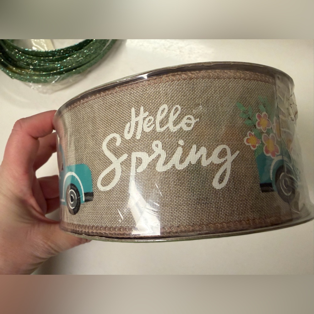 Hello Spring Burlap Ribbon NWT